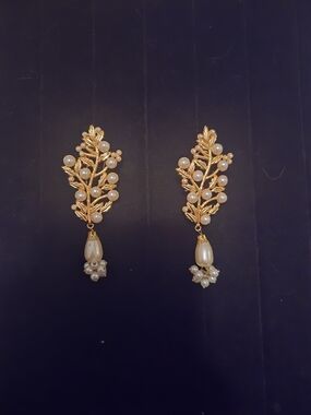 NWOT Pakistani Desi Indian Pearl Branch Dangle Leverback Earrings